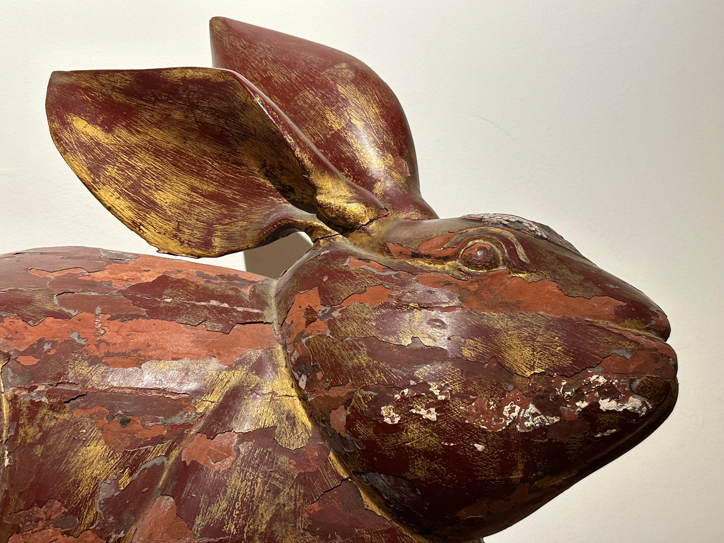 Antique Chinese Red Lacquer Had Carved Rabbit 22"L