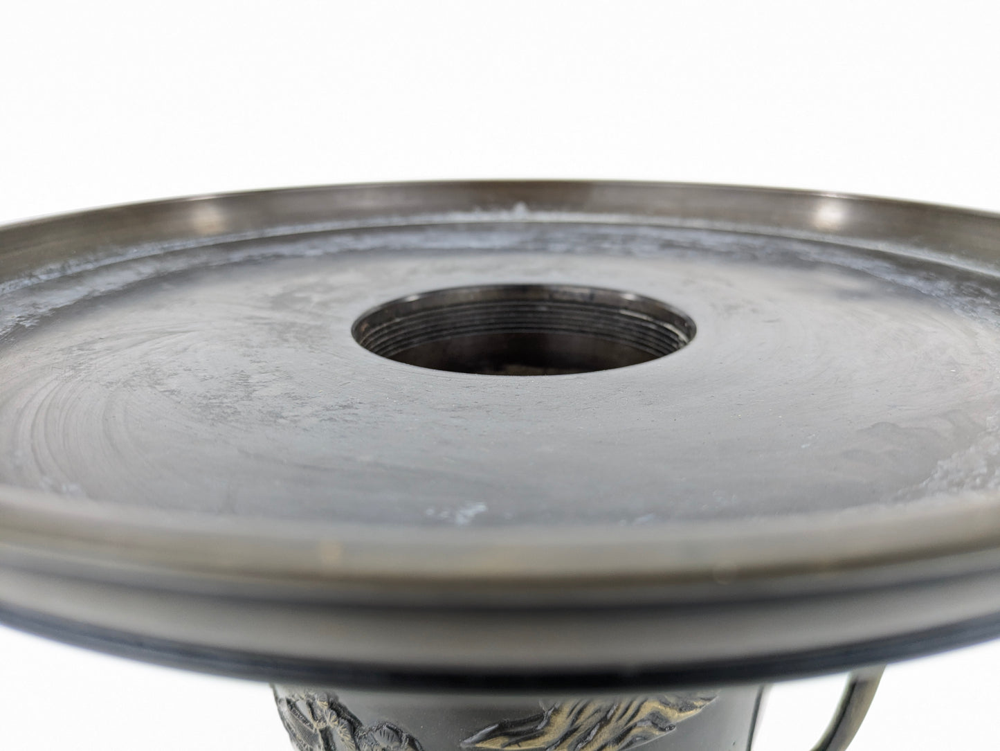 Antique Japanese Signed Usubata Bronze Vase – Pine Landscape with Bridge & Temple – Meiji–Taisho Era