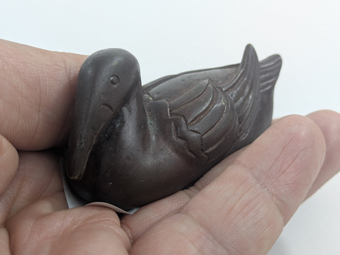 OKIMONO Japanese Crafted Bronze Duck Paper Weight 3"