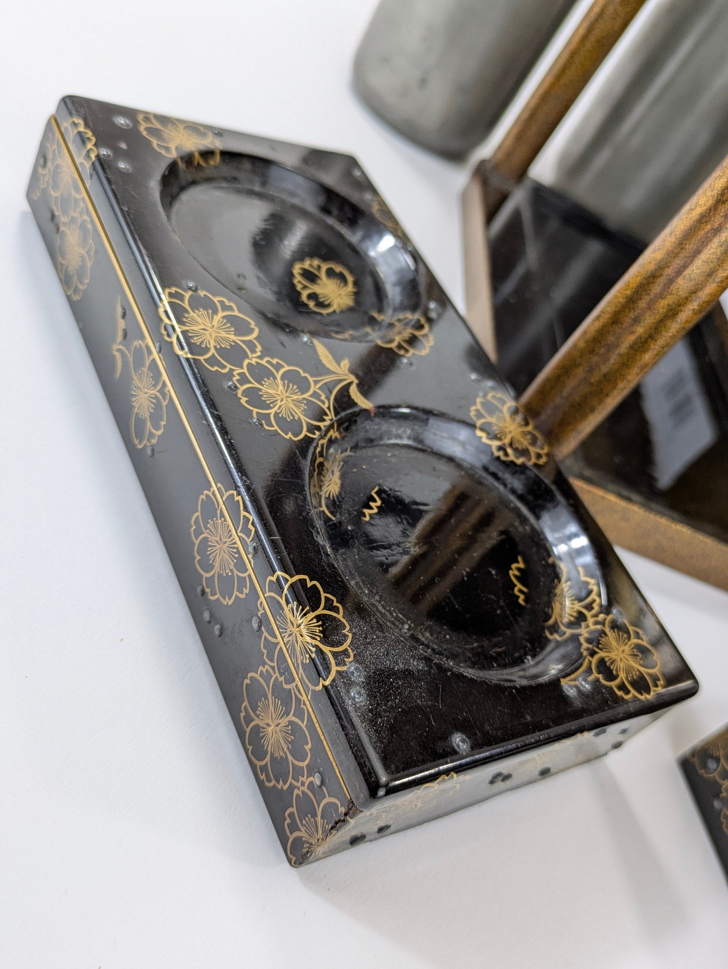 Antique Japanese Very Rare Edo Period 17/18 Century Lacquered Picnic Sake Set (Kazaribako) Hanami (Cherry Blossom Viewing) Caddy w Gold Maki-E & Silver “Dew” Studs LS#140