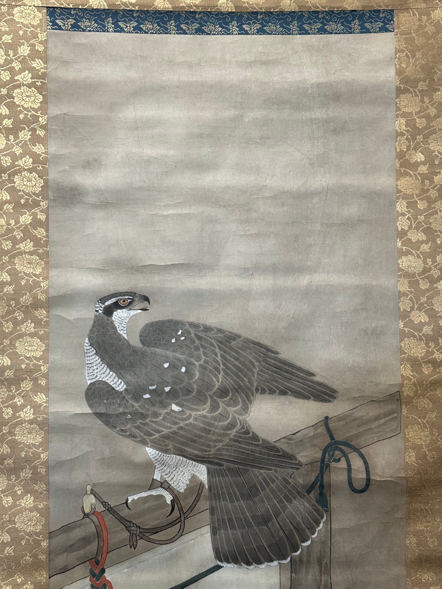 Japanese Antique Scroll Kakejiku Hand Painted Hunting Falcon 76"