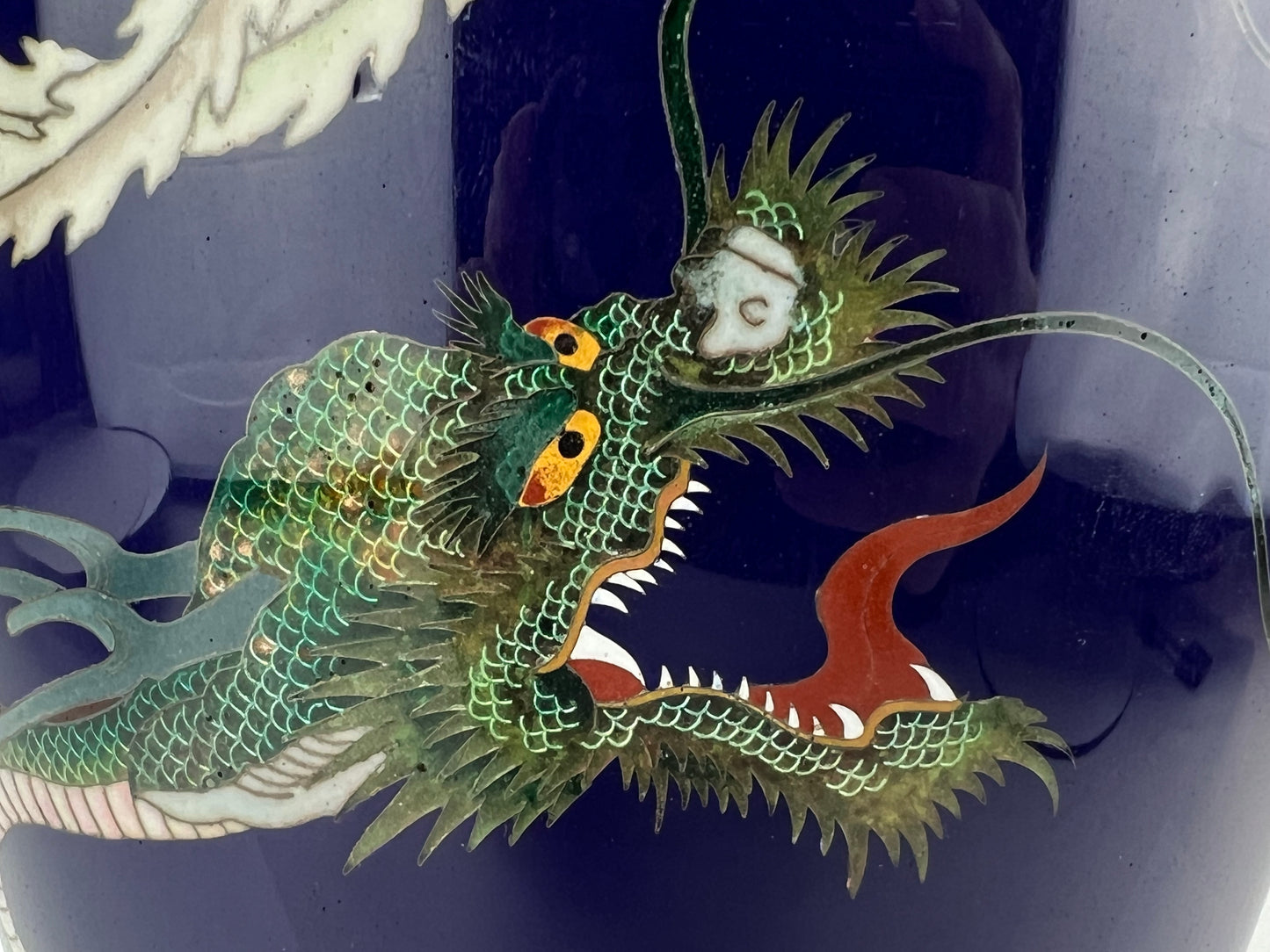 Antique Japanese Meiji Era (late 1800's) Cloisonné Vase Phoenix & Dragon 12”