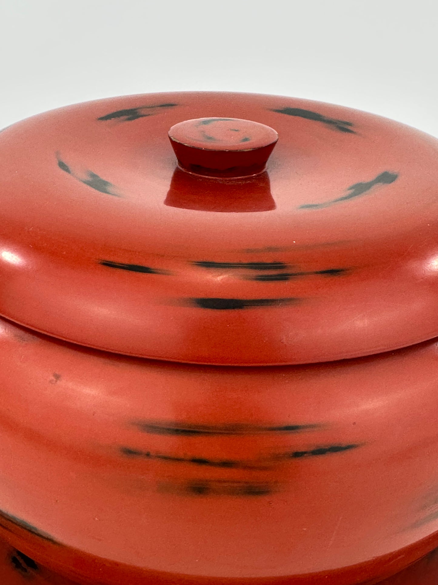 Antique Japanese Meiji Era Negoro Lacquer Lidded Bowl Matching Tray 9.5"