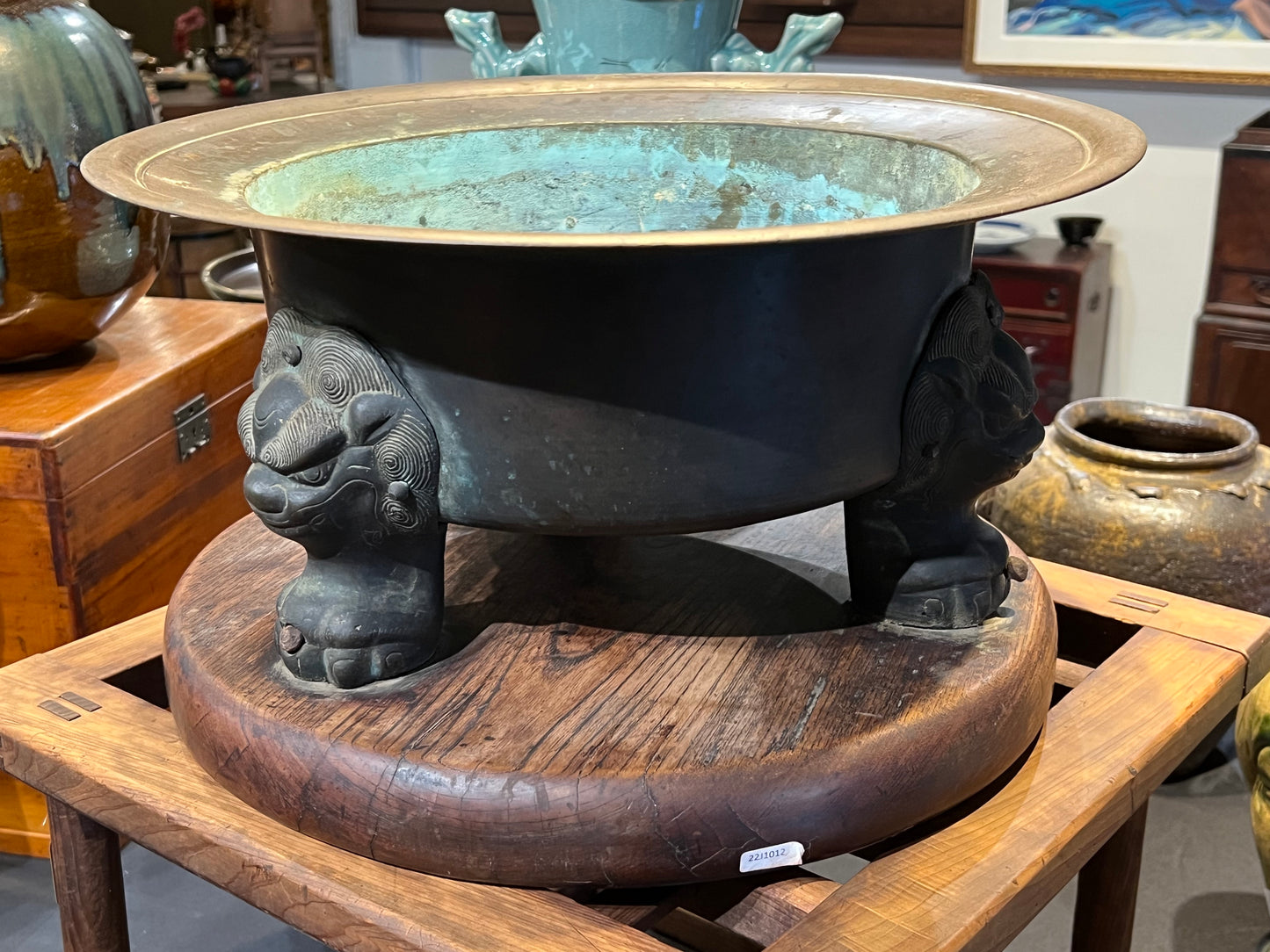 Antique Japanese Bronze Hibachi Brazier Foo Dog ShiShi Legs 17"