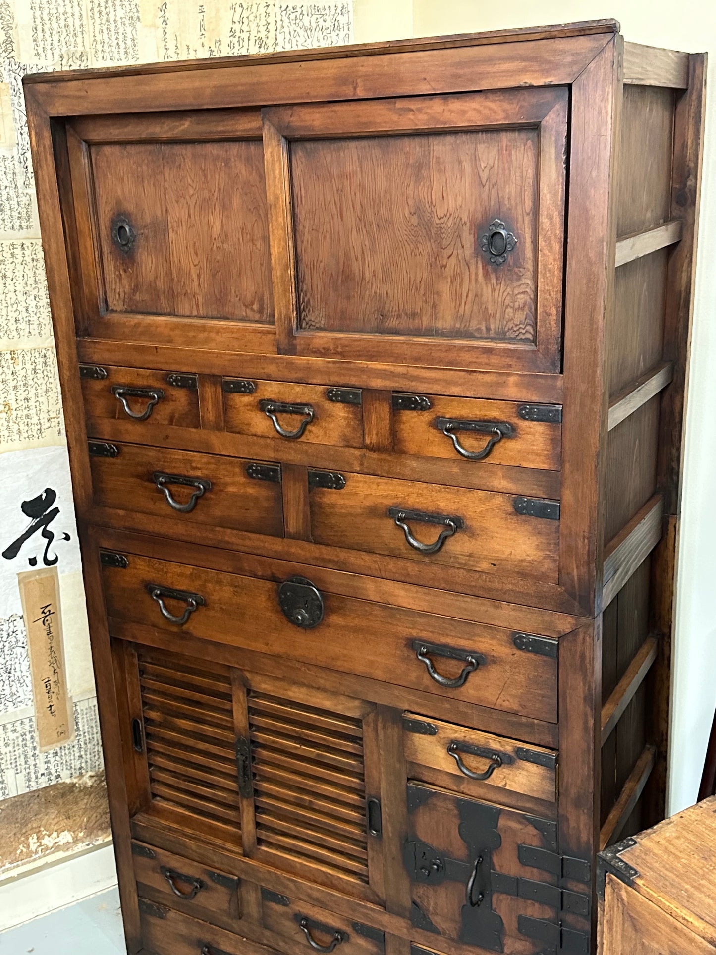 Antique Japanese Document Tansu Meiji Era Hinoki & Sugi Wood Chobadansu 66x37"