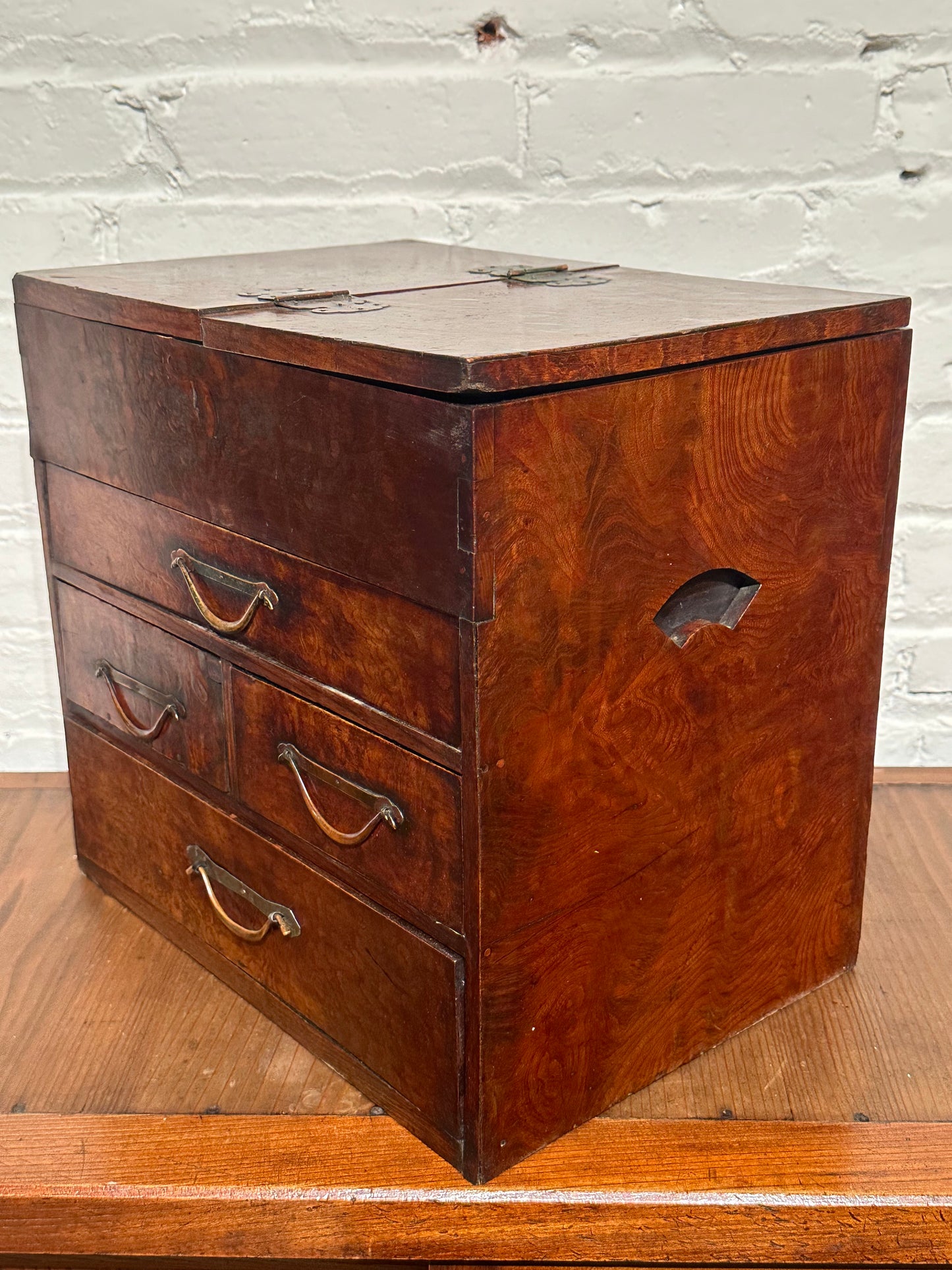 Antique Japanese 4 Drawer Kyodai Vanity Tansu Mullberry Wood 14" Haribako