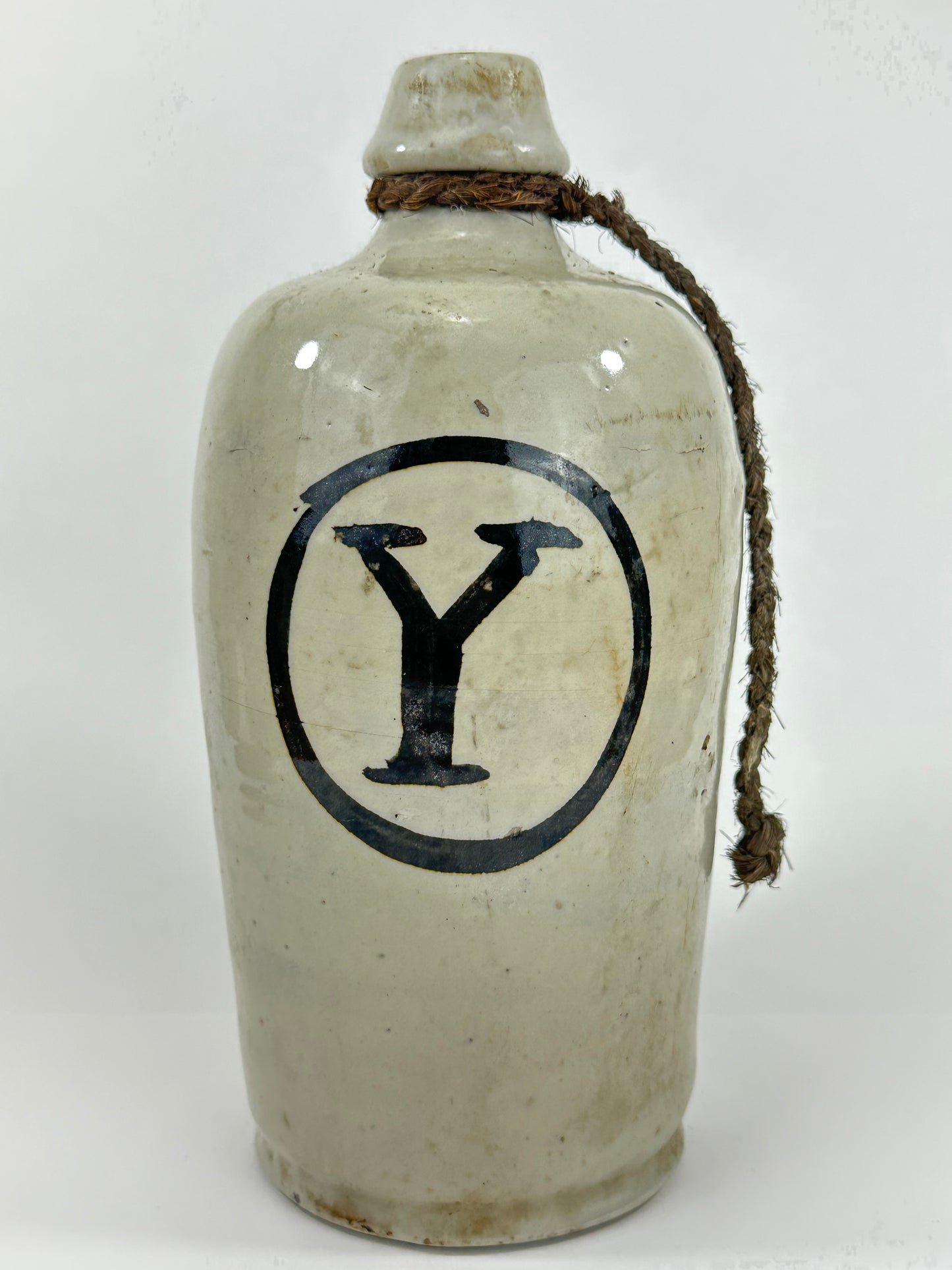 Antique Japanese 1800's Tokkuri Sake Jug Calligraphy Ceramic Vase 10"