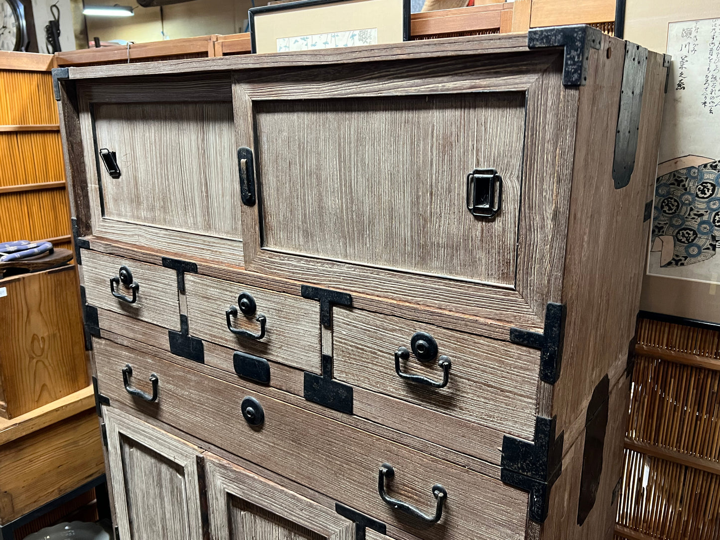 Antique Japanese Clothing Chest Taisho Era Ishodansu Kiri Paulownia 64"