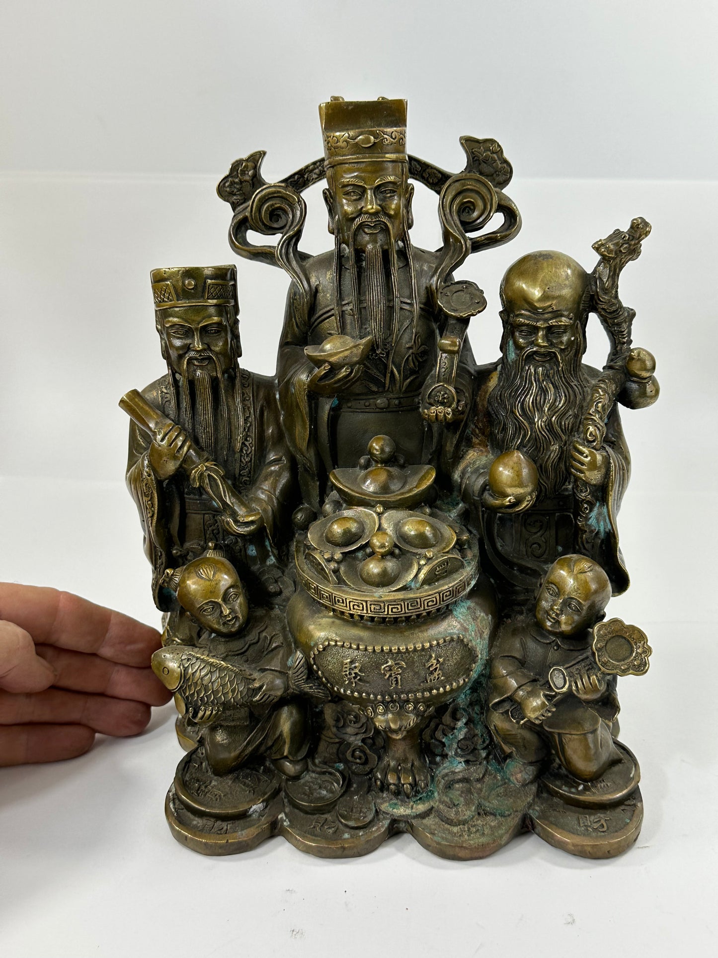 Vintage Chinese Bronze Statue Fu Lu Shu or San Xing 10"H