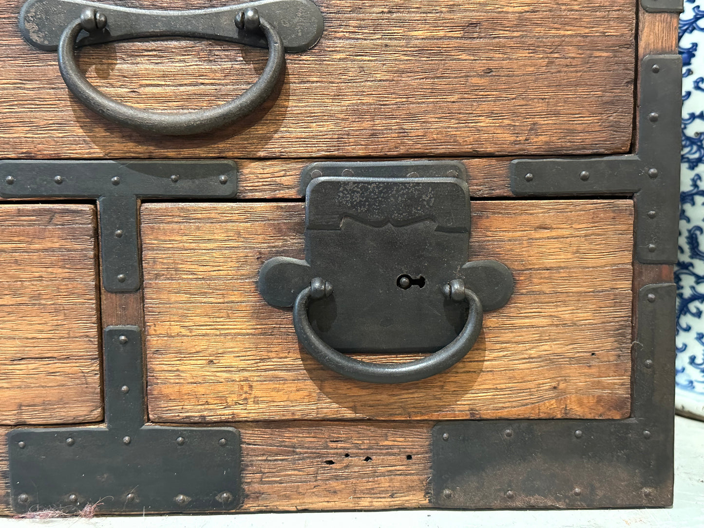 Antique Japanese Meiji Era c1880 Katana Sword Tansu Chest Kiri Wood 44"W