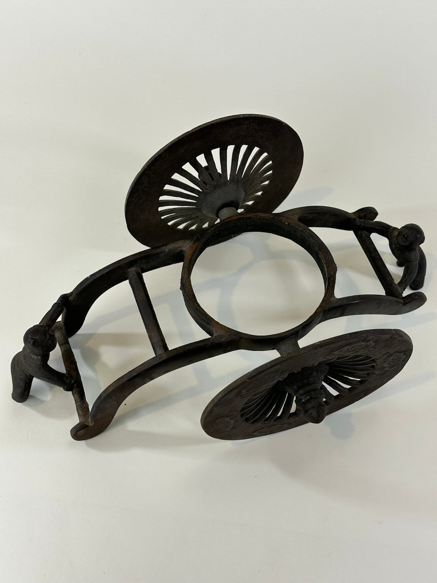 Japanese Usubata Cart Style Bronze Ikebana Flower Vase 12"