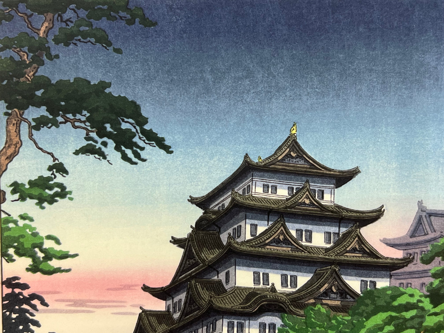 Koitsu Giclee Woodblock Print Pink Cherry Nagoya Castle 6.75"x10"