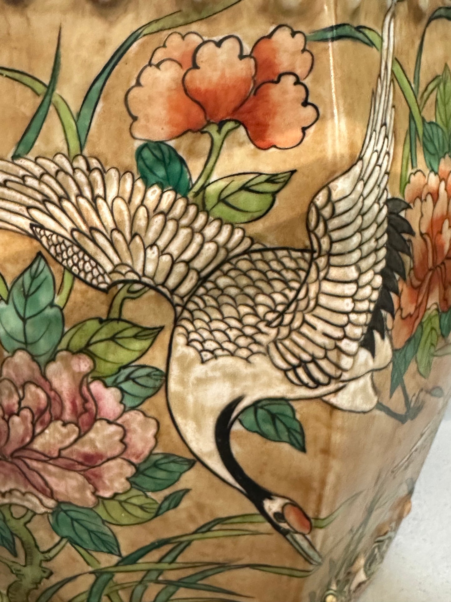Vintage Coffee Table Chinese Garden Stools Ceramic Crane Motif 54x30"