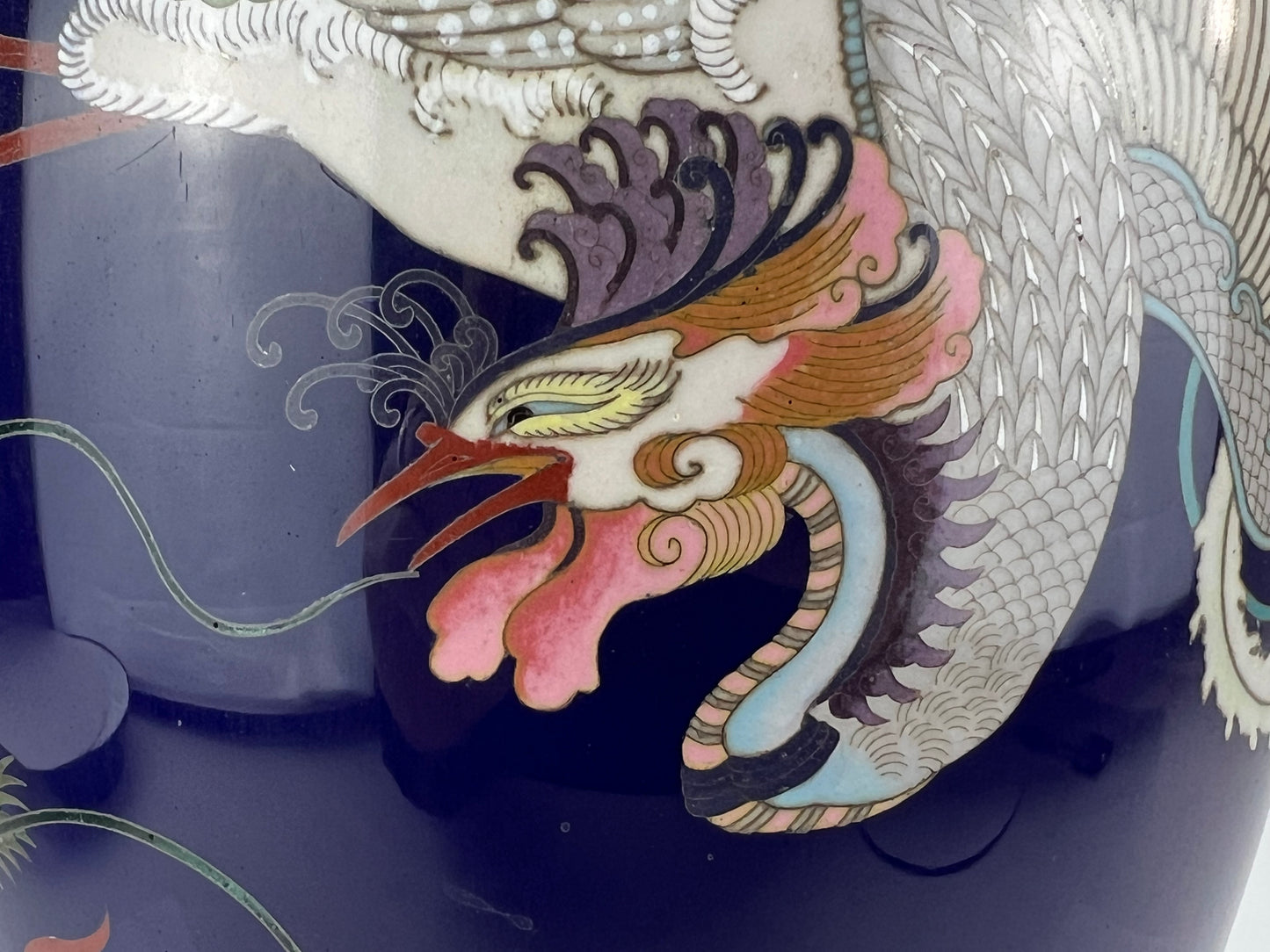 Antique Japanese Meiji Era (late 1800's) Cloisonné Vase Phoenix & Dragon 12”