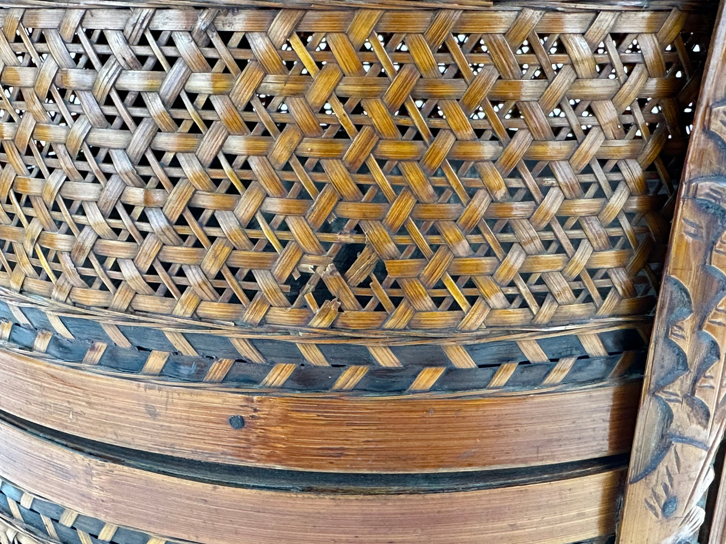 Vintage Chinese 2 Tiered Wedding/Dowry Lacquer Rattan Basket/Box