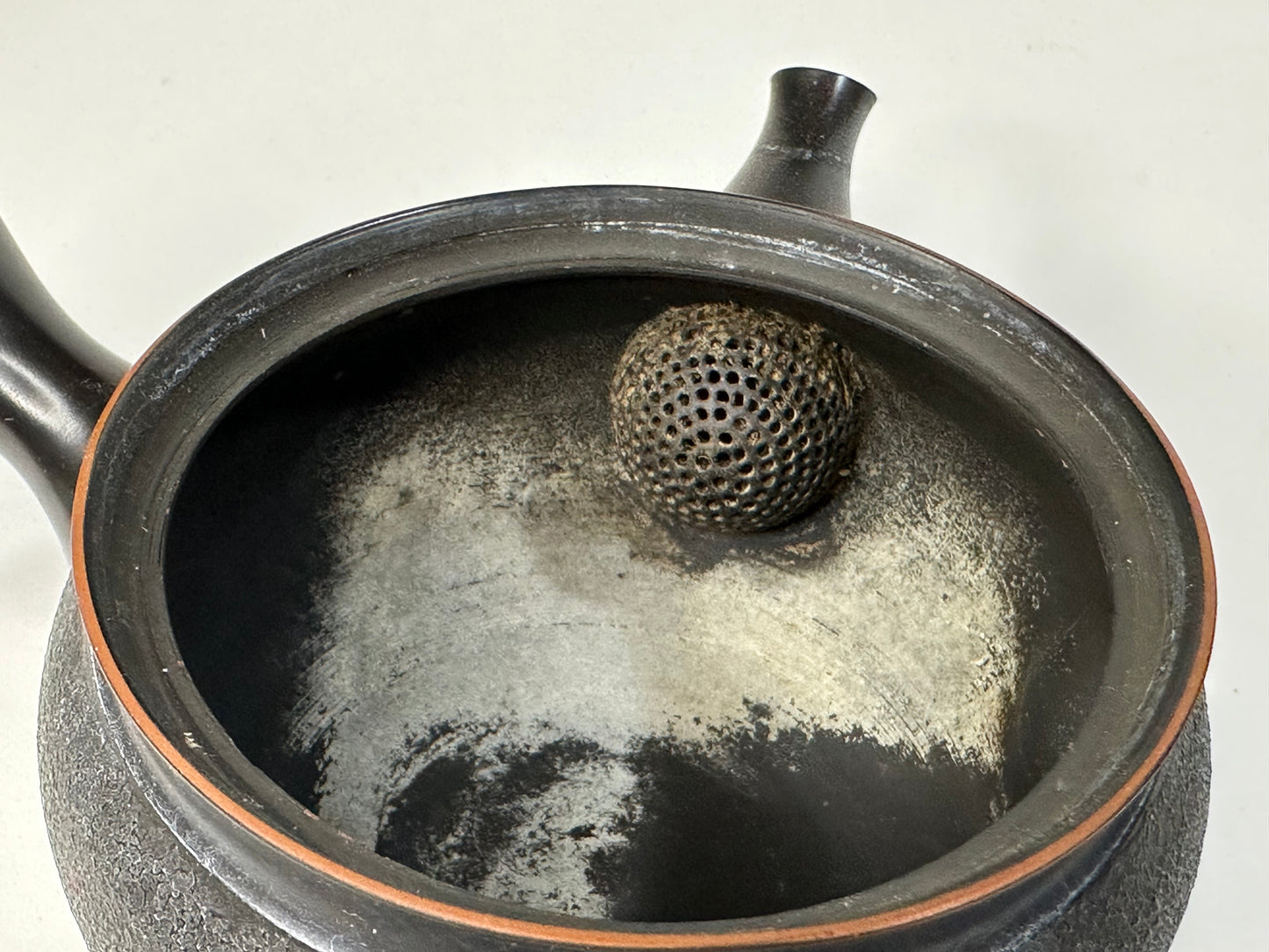 Vintage Prized Japanese Kyusu Sencha Tea Black Ceramic Tea Pot Hallow Side Handle Signed