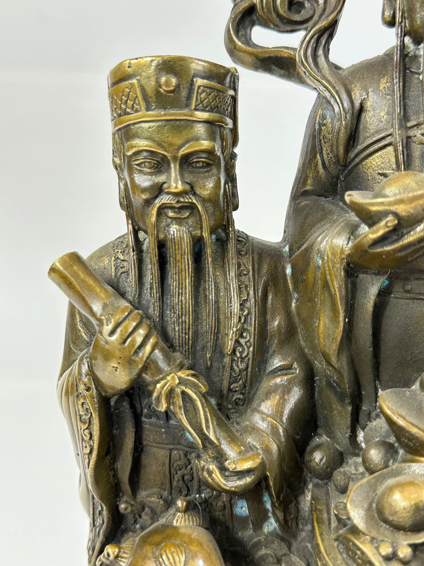 Vintage Chinese Bronze Statue Fu Lu Shu or San Xing 10"H