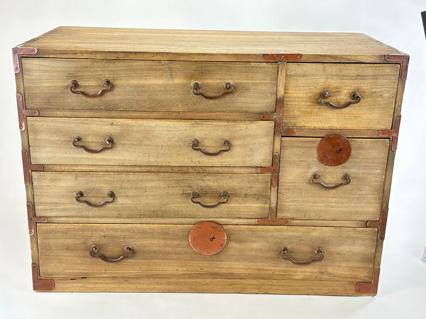 Antique Japanese Kiri 6 Drawer Kodansu c1910's Taisho 18x23x12