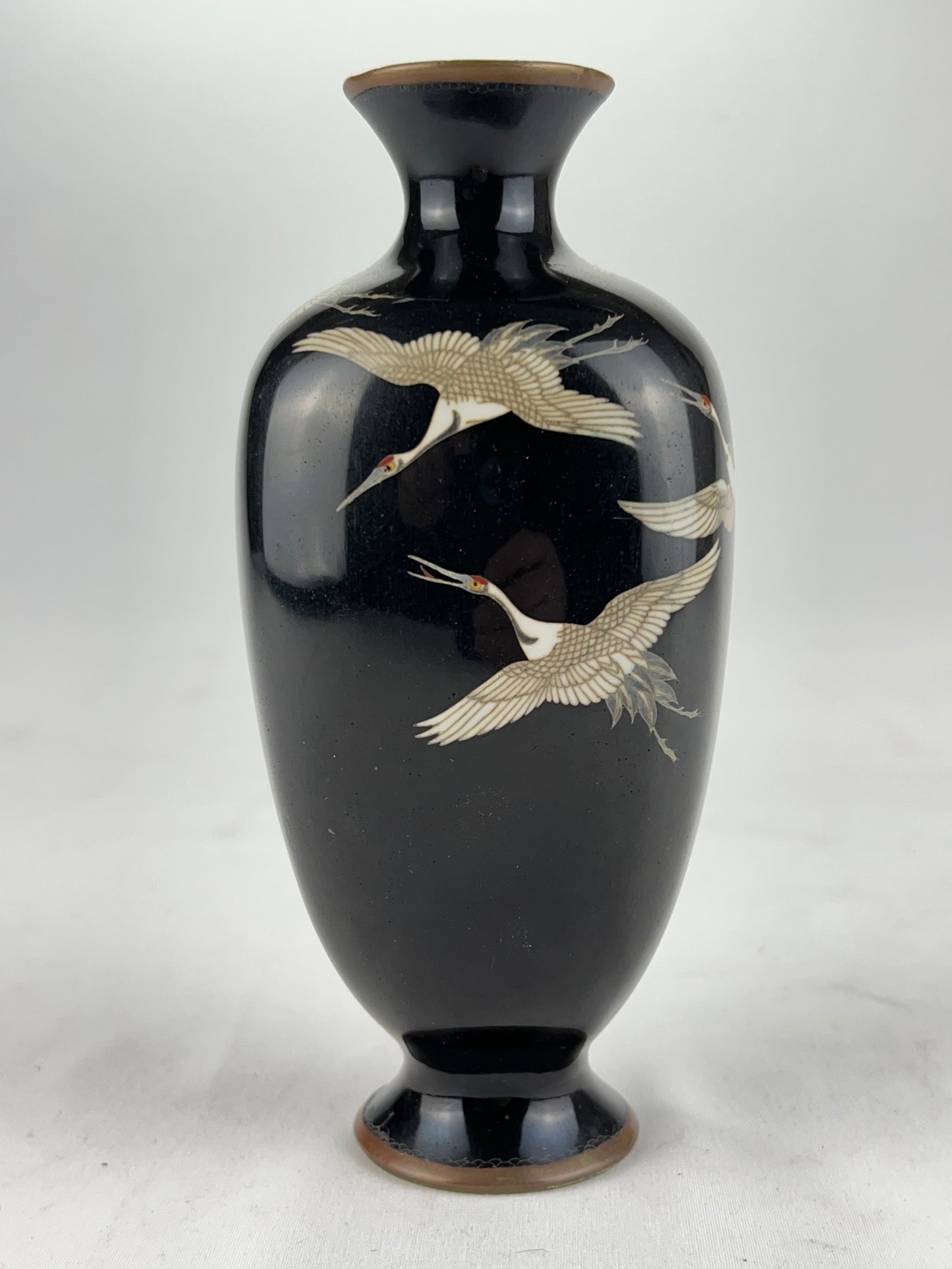 Antique Japanese Meiji Era (c1880) Cloisonné Vase Happiness Cranes 6”