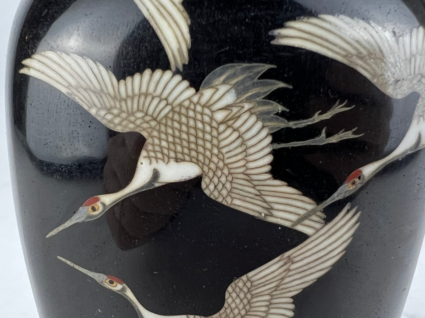 Antique Japanese Meiji Era (c1880) Cloisonné Vase Happiness Cranes 6”