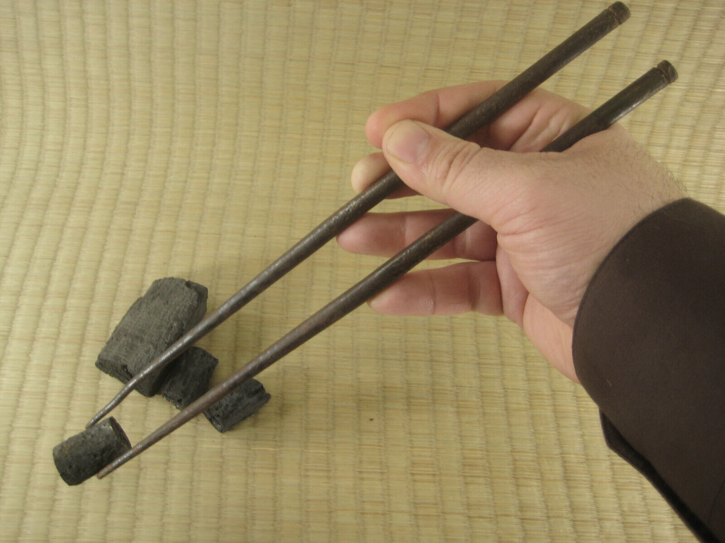 Antique Japanese (C1860) Chado Hibashi Fire Chopstickscast Iron 11"