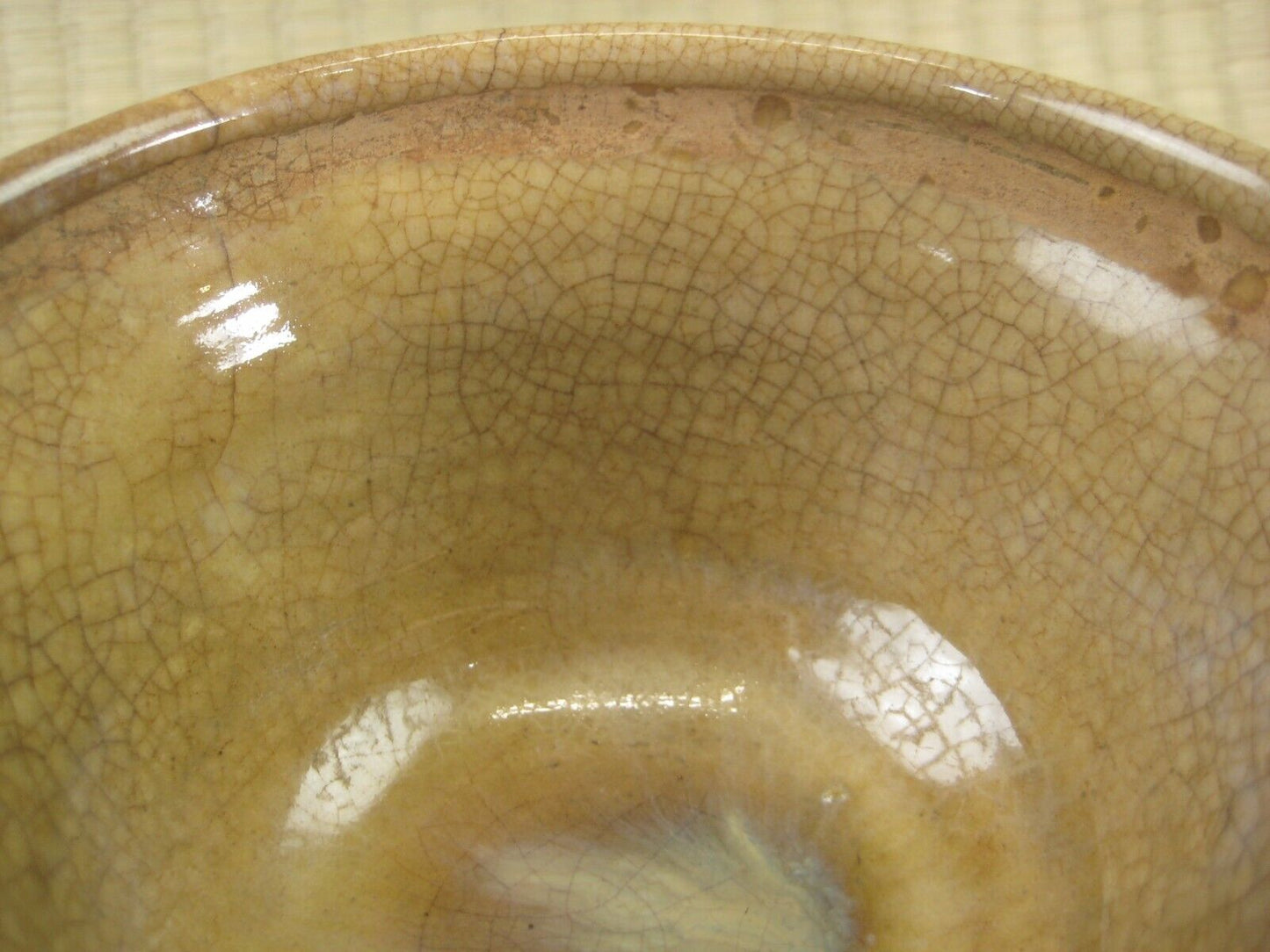Vintage Japanese Tea Ceremony Ceramic Chawan Tea Bowl Brown Crackel Glaze