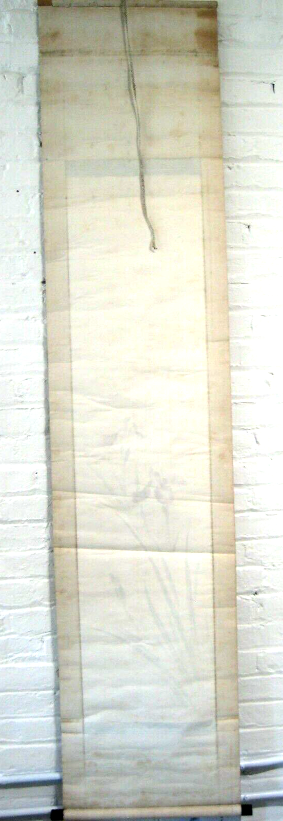 Vintage Japanese Scroll Two Purple Irises Sumi Nihon-E 80" X 17"