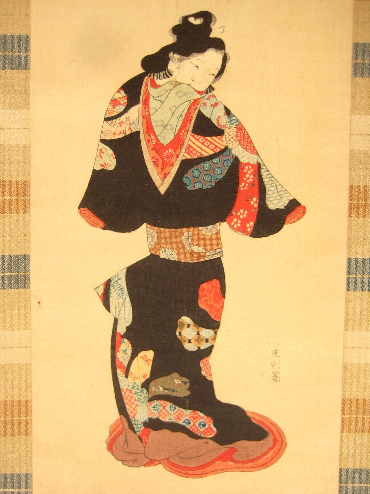 Antique Japanese Edo Era (C.1630) Rare Scroll: Courtesan By Tosa Mitsunori