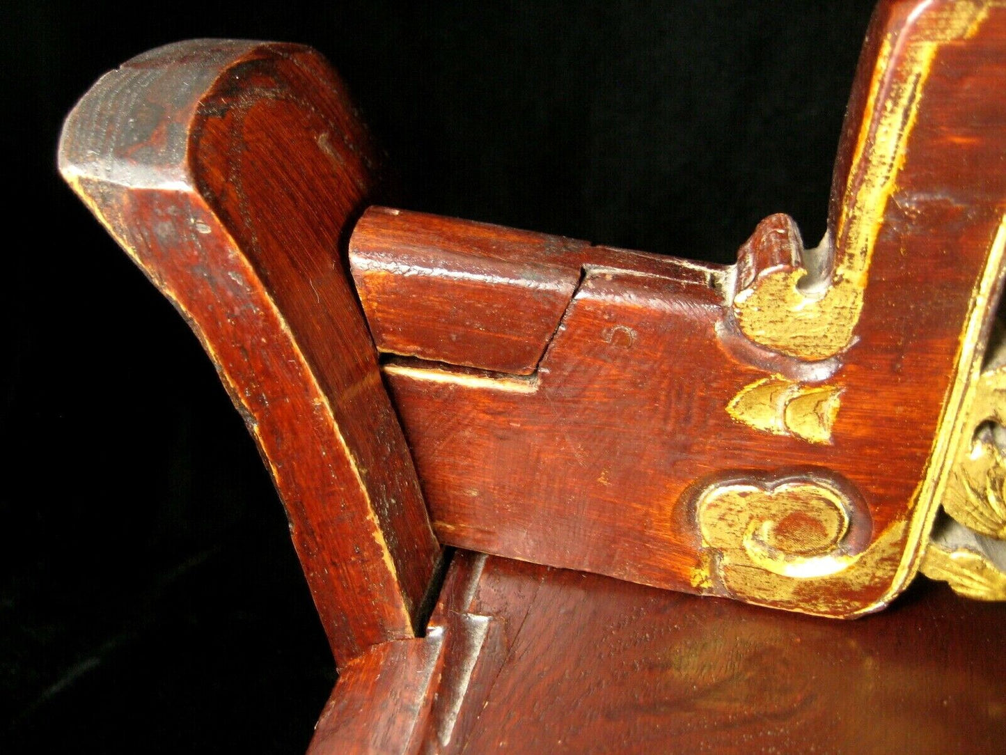 Antique Chinese Hardwood Teapot Caddy Holder W/ Bat Carving Red & Gold