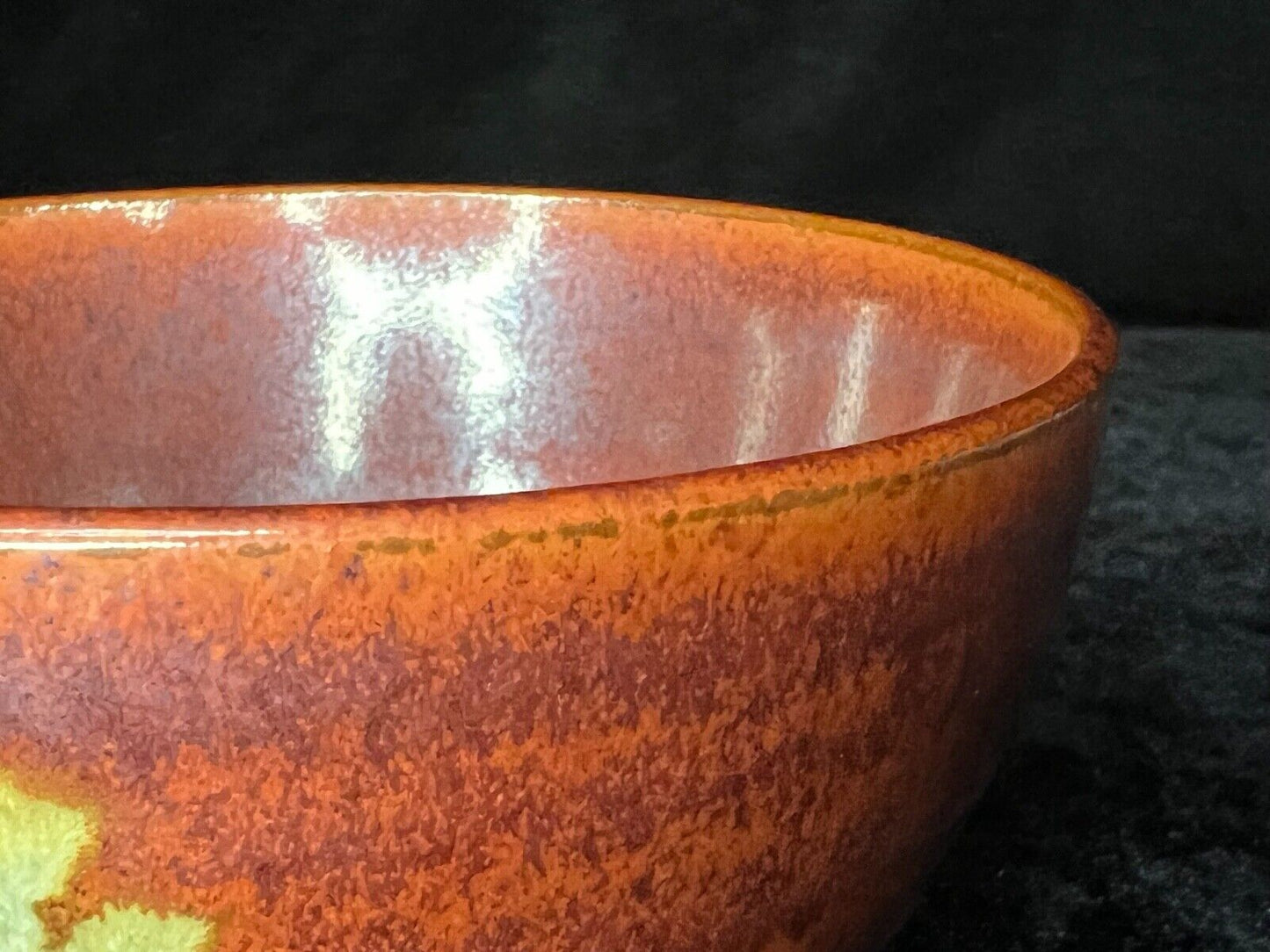 Vintage Japanese Tea Ceremony Ceramic Chawan Tea Bowl Rich Red Glaze Drip 5"