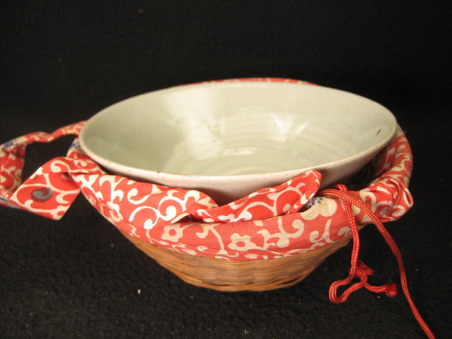 Vintage Japanese (C.1950) Signed Tea Ceremony Ceramic Chawan Tea Bowl W/Basket