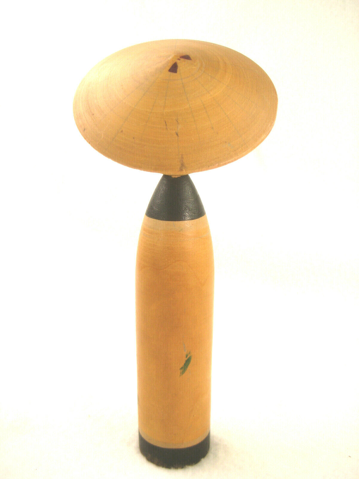 Vintage Japanese Kokeshi Wooden Bobblhead Doll W/ Hat Hand Painted Trees 3"