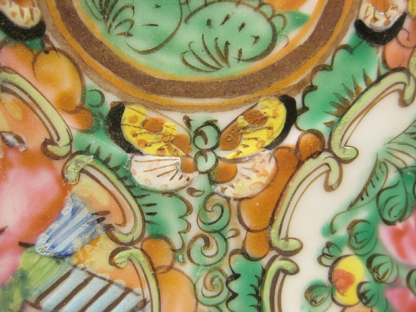 Vintage Chinese Ceramic Hand Painted Plate Dish Pink Green Birds & Flowers 5"