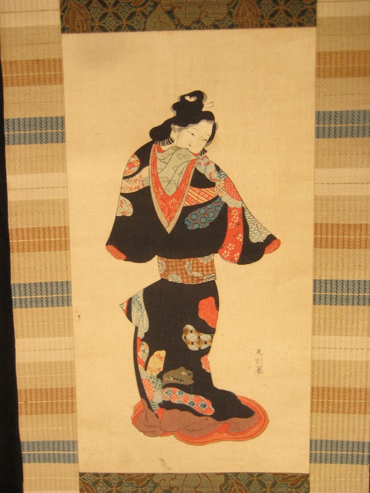 Antique Japanese Edo Era (C.1630) Rare Scroll: Courtesan By Tosa Mitsunori