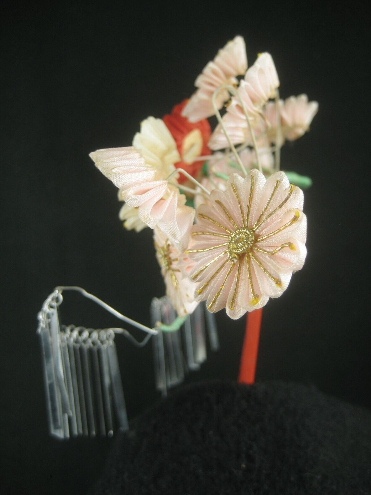 Vintage Japanese Kanzashi Geisha Style Hairpiece Flowers W/ Shiny Tassels