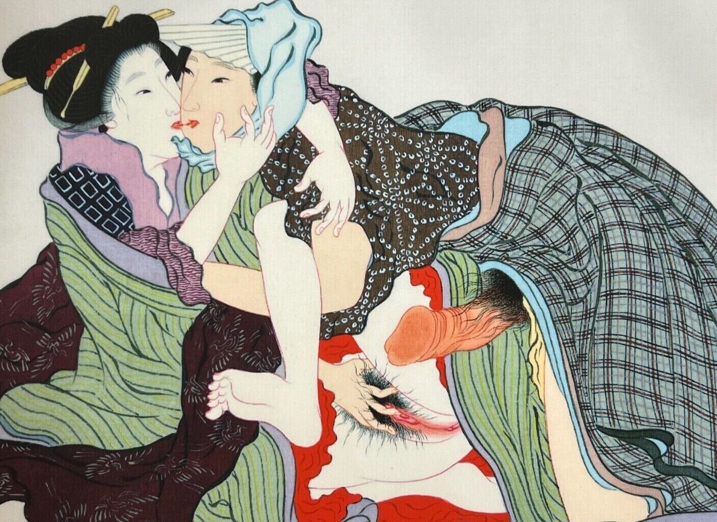Shunga Japanese Erotic Art Giclee Print Hand Painting On Silk 10.5"X7.75" #8