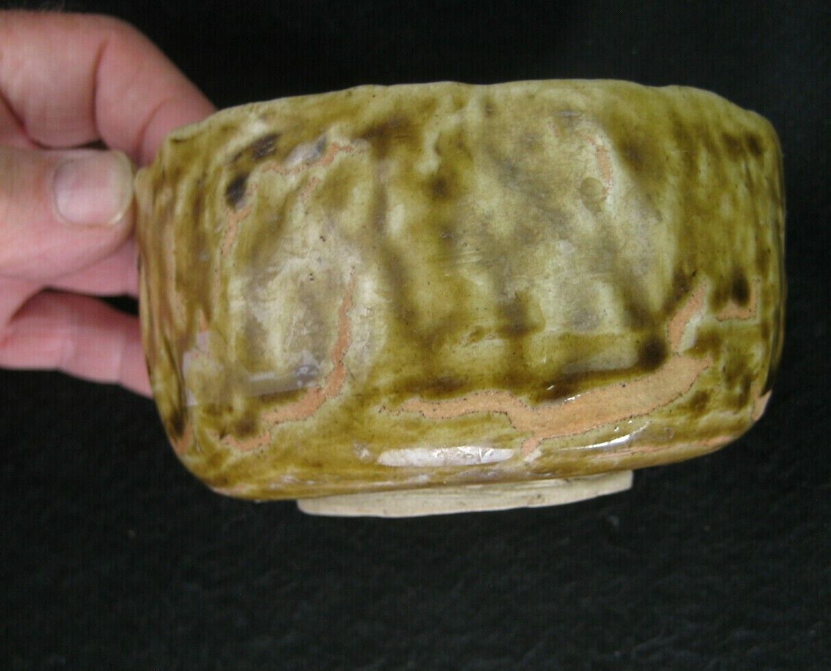 Vintage Japanese (C. 1950) Signed Tea Ceremony Ceramic Chawan Tea Bowl Olive
