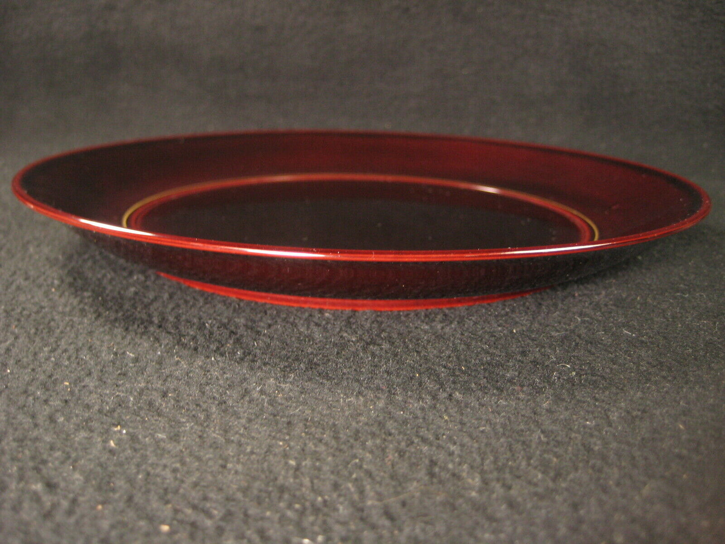 Vintage Japanese Wooden Burgundy Lacquer Kashizara Appetizer Dish Plate