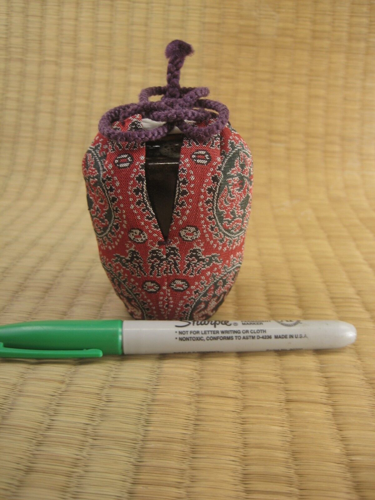 Japanese Cha-Ire Ceramic Tea Caddy Katatsuki Flask W/Shifuku Bag Chanoyu