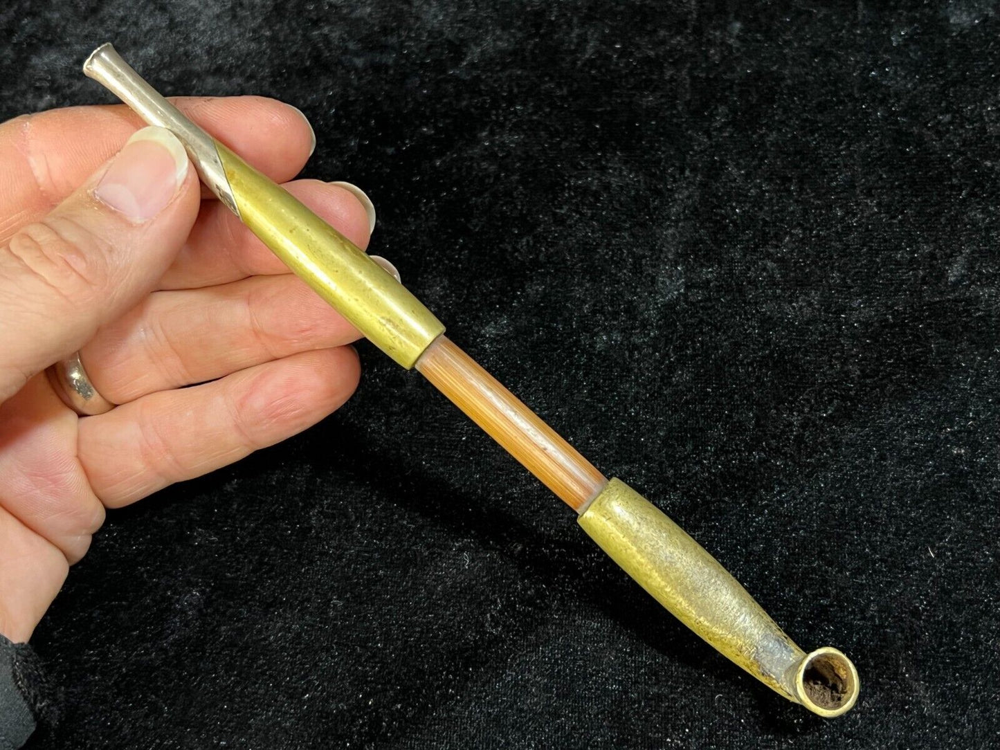 Antique Meiji Era (C1870) Japanese Silver/Bronze Signed Kiseru Good Draw 7"