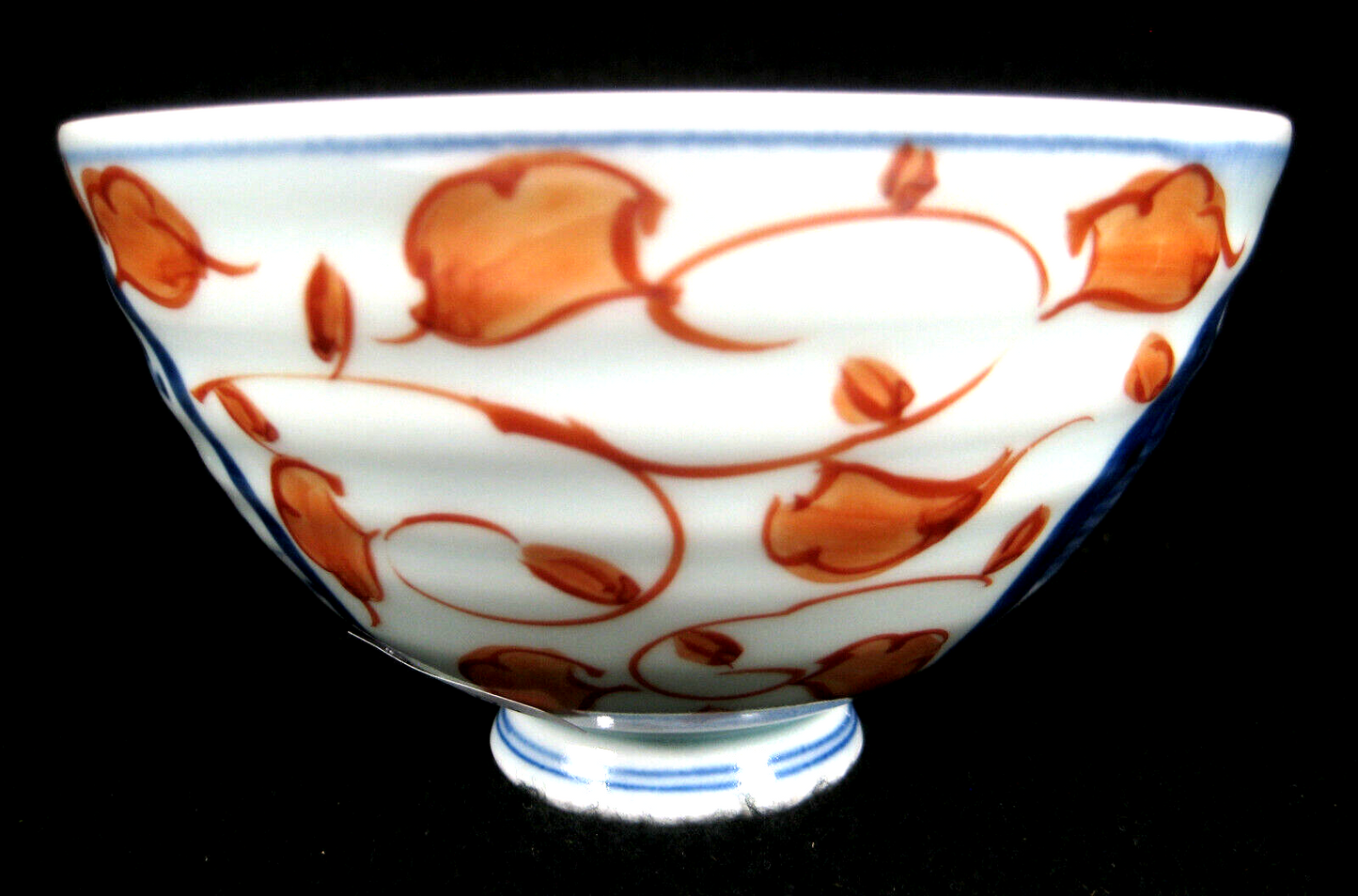 Japanese Akai Imari Ceramic Hand Painted Bowl W/ Lakes Mountains & Boats 4.5"
