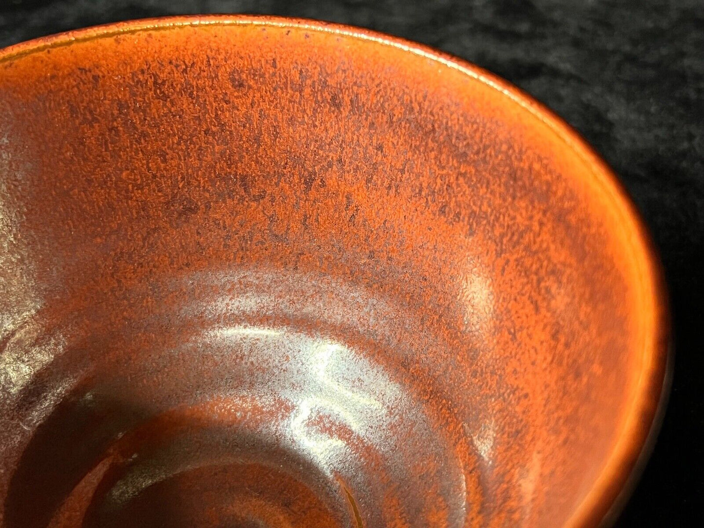 Vintage Japanese Tea Ceremony Ceramic Chawan Tea Bowl Rich Red Glaze Drip 5"