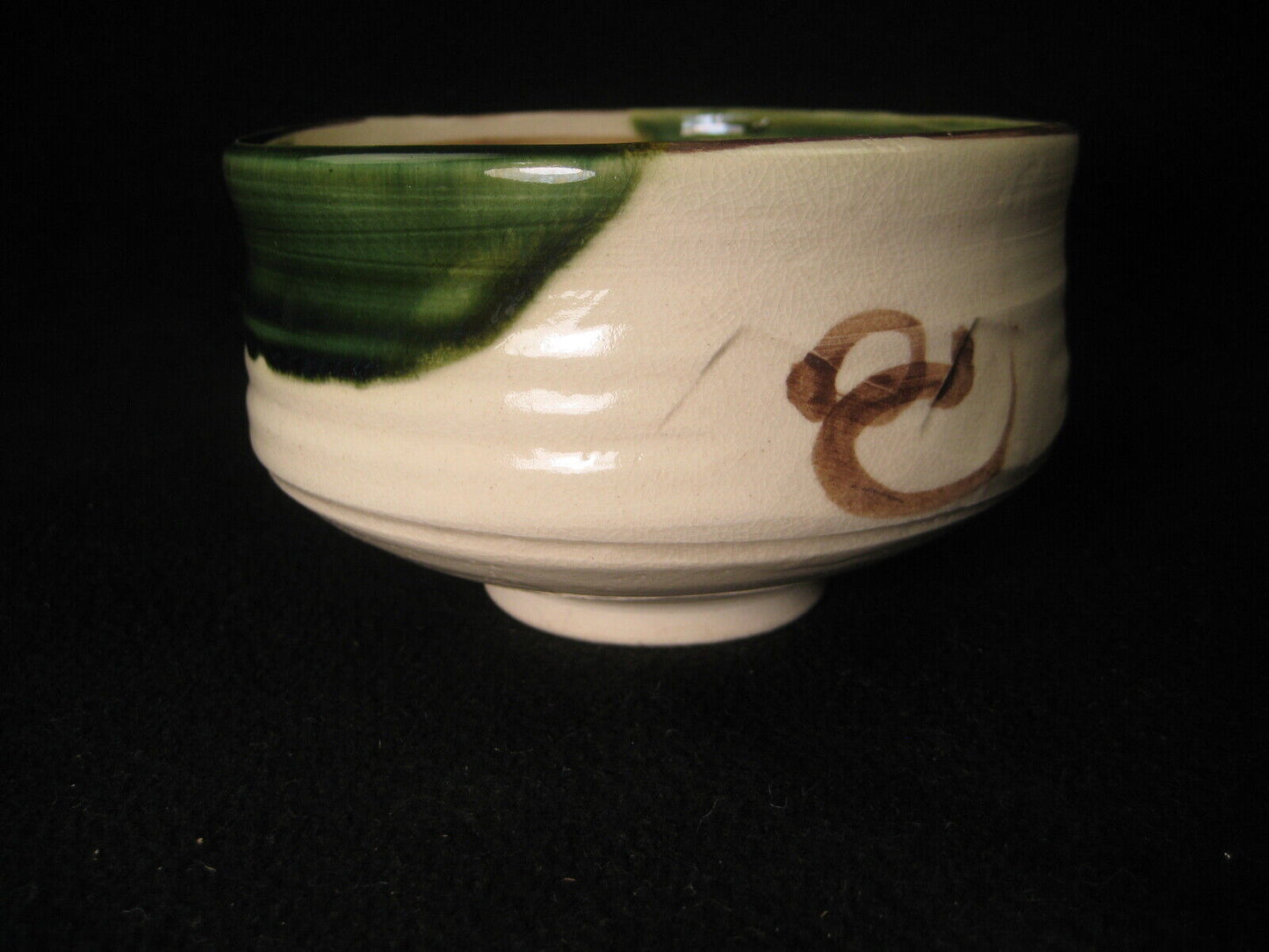Antique Japanese Signed Oribe Ware Tea Ceremony Ceramic Chawan Tea Bowl