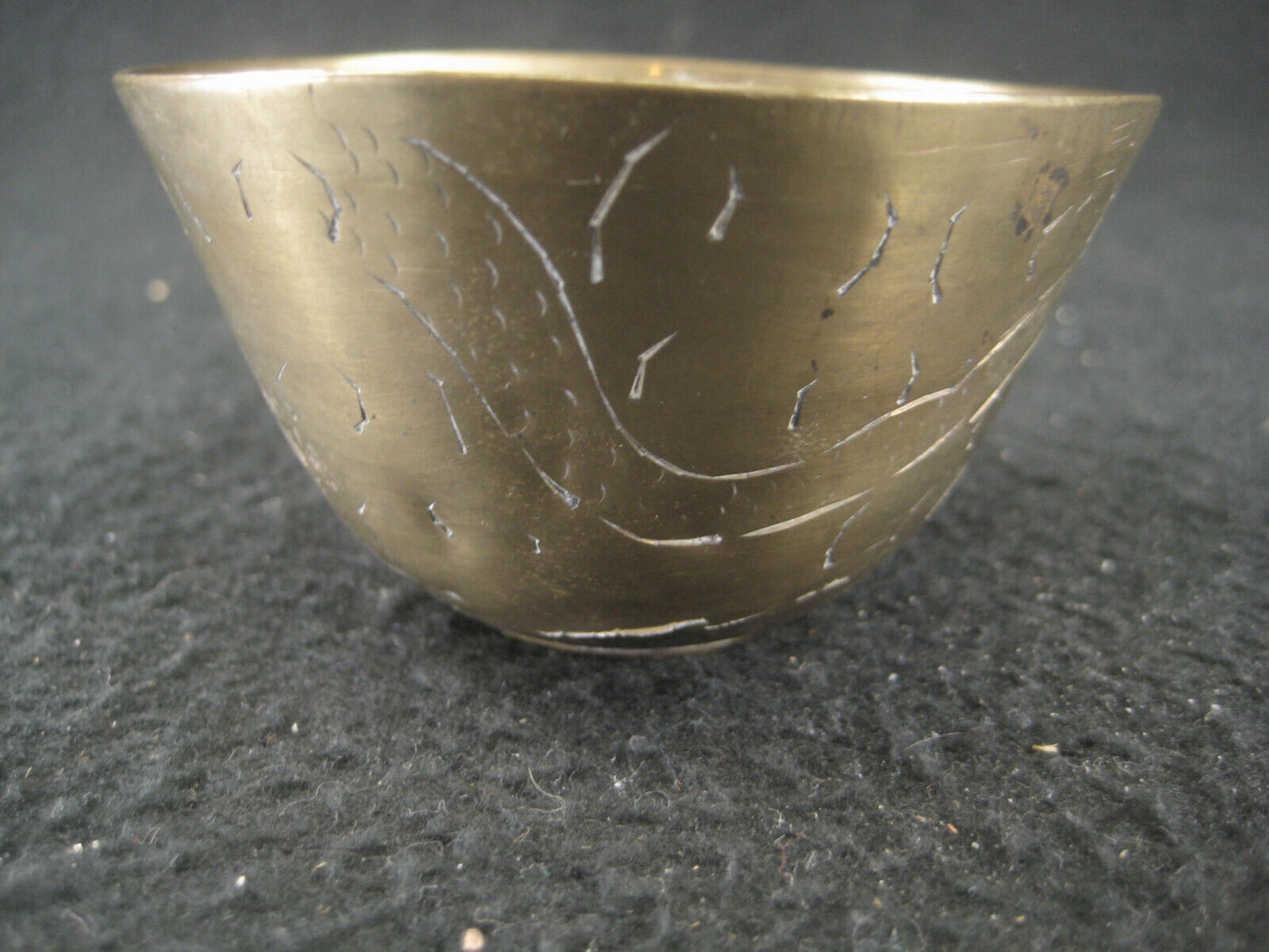 Vintage Chinese Bronze Small Hand Turned Singing w/ Etched Dragon Bowl 3"
