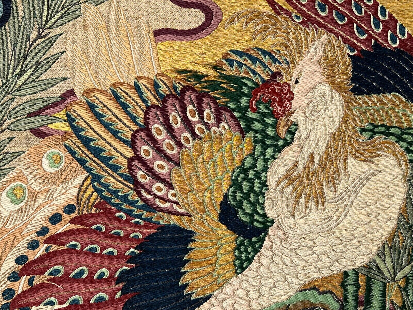 Antique Japanese Silk Obi Framed Into a 3 Panel Screen Wall Hanging Phoenix Motif 58"H