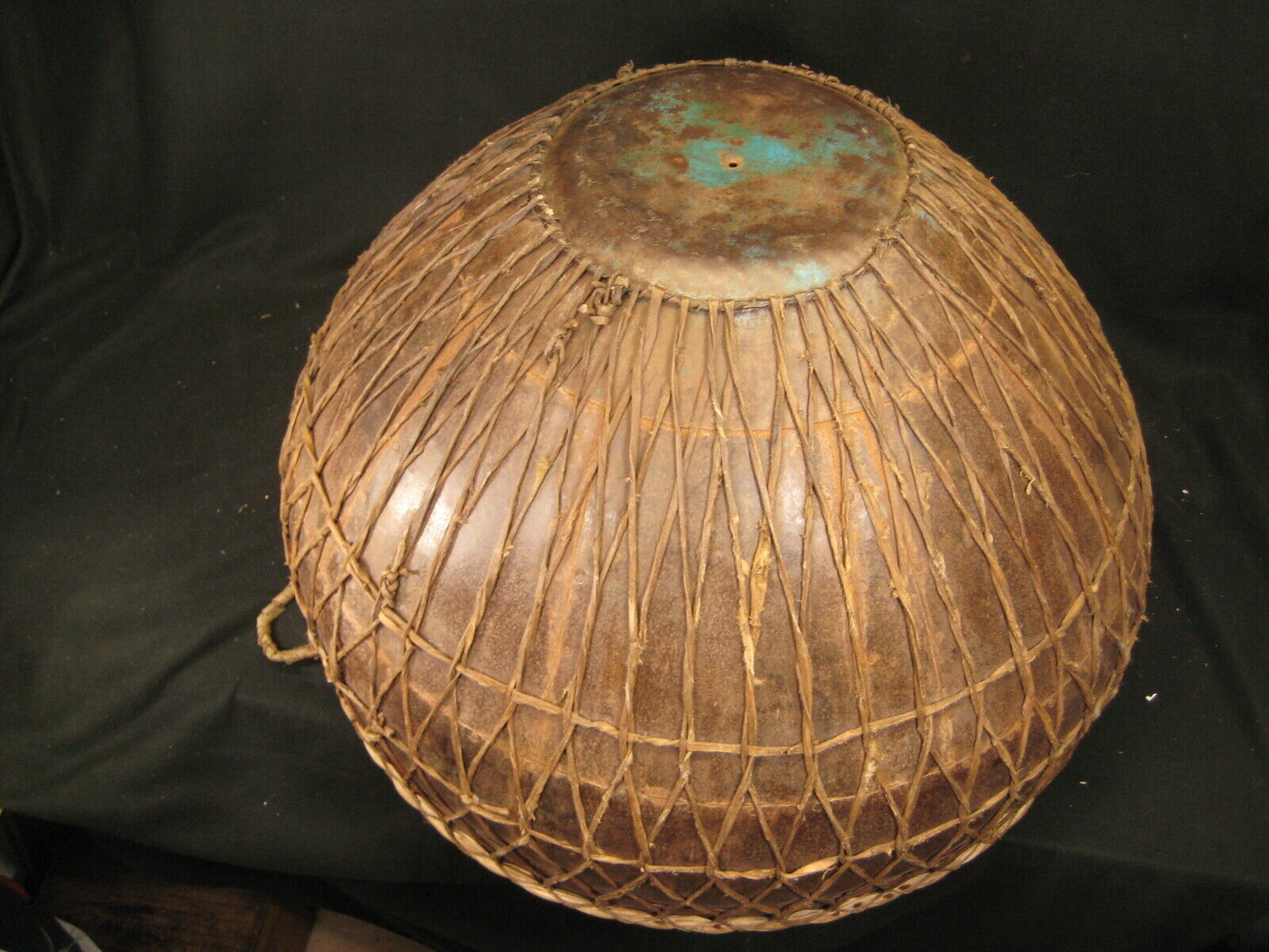 Vintage Hand Made African Kettle Drum Huge Riveted Steel 31" Drum w/ Stand
