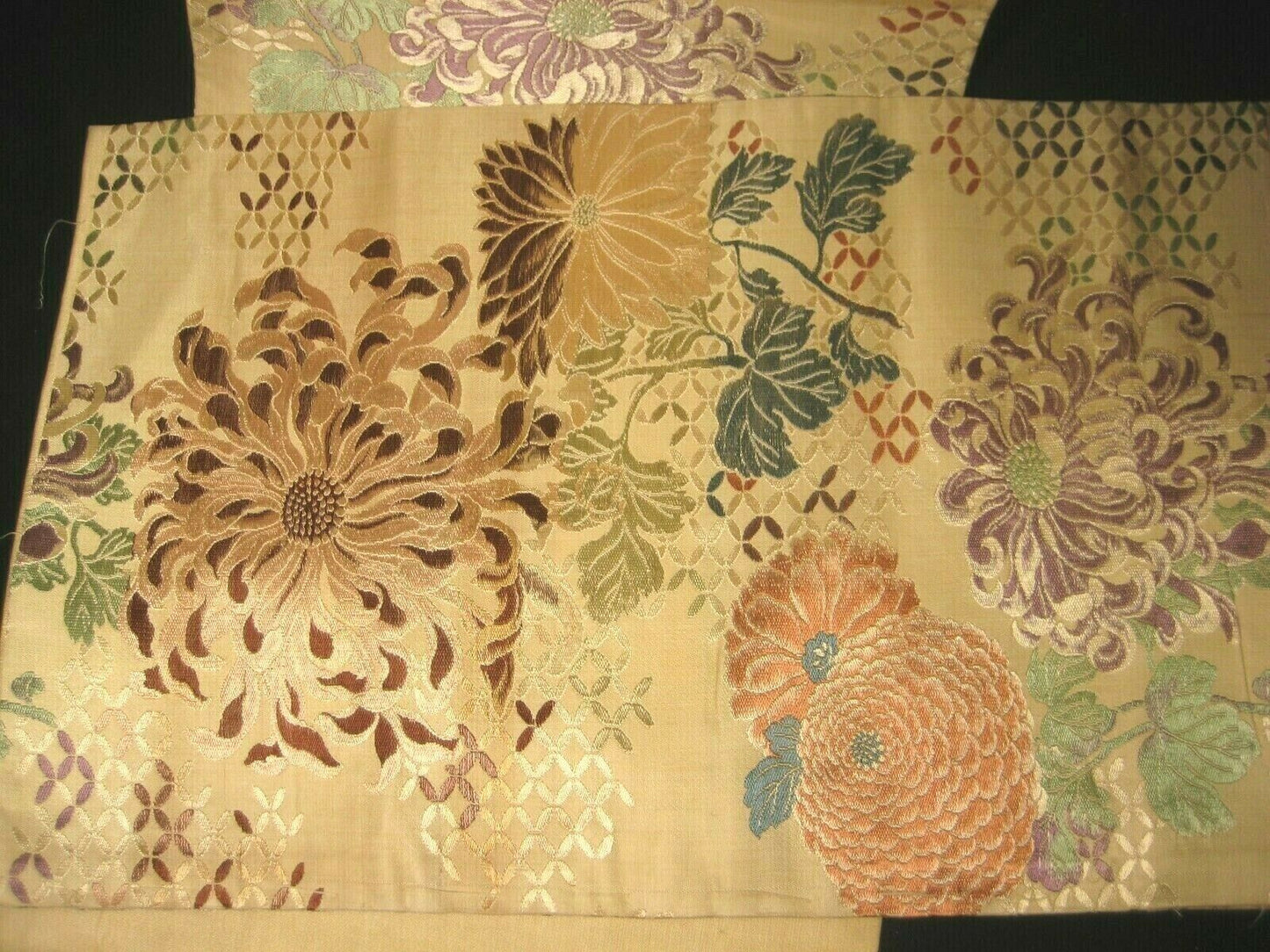 Japanese Cream Color Obi Sash For Kimono Belt Chrysanthemum Kiku Flowers