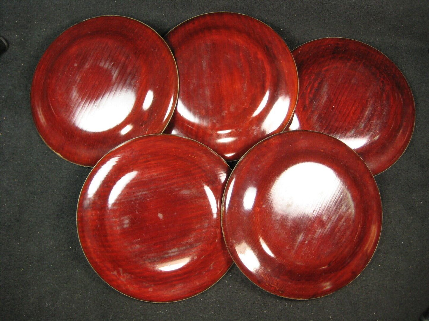 Antique C. 1920 Set Of 5 Japanese Lacquer Kashizara Appetizer Plates