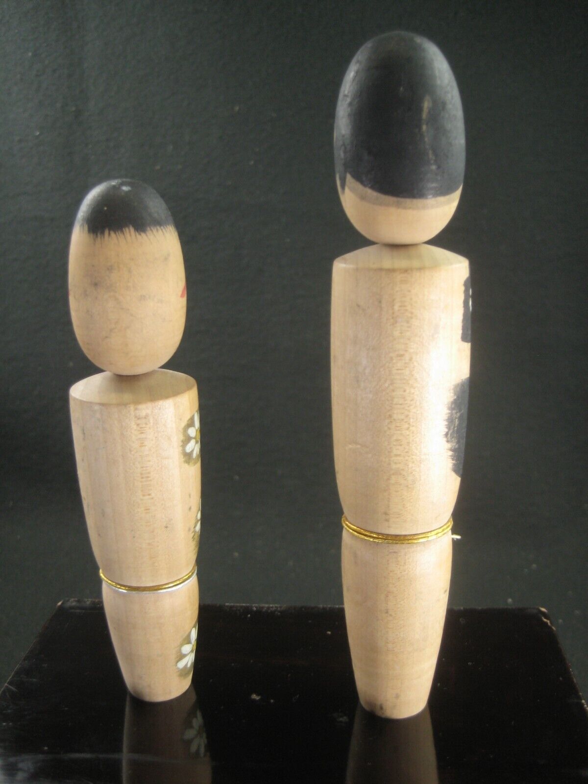 Vintage Japanese Kokeshi Gold And Black Wooden Doll Kimono 6"