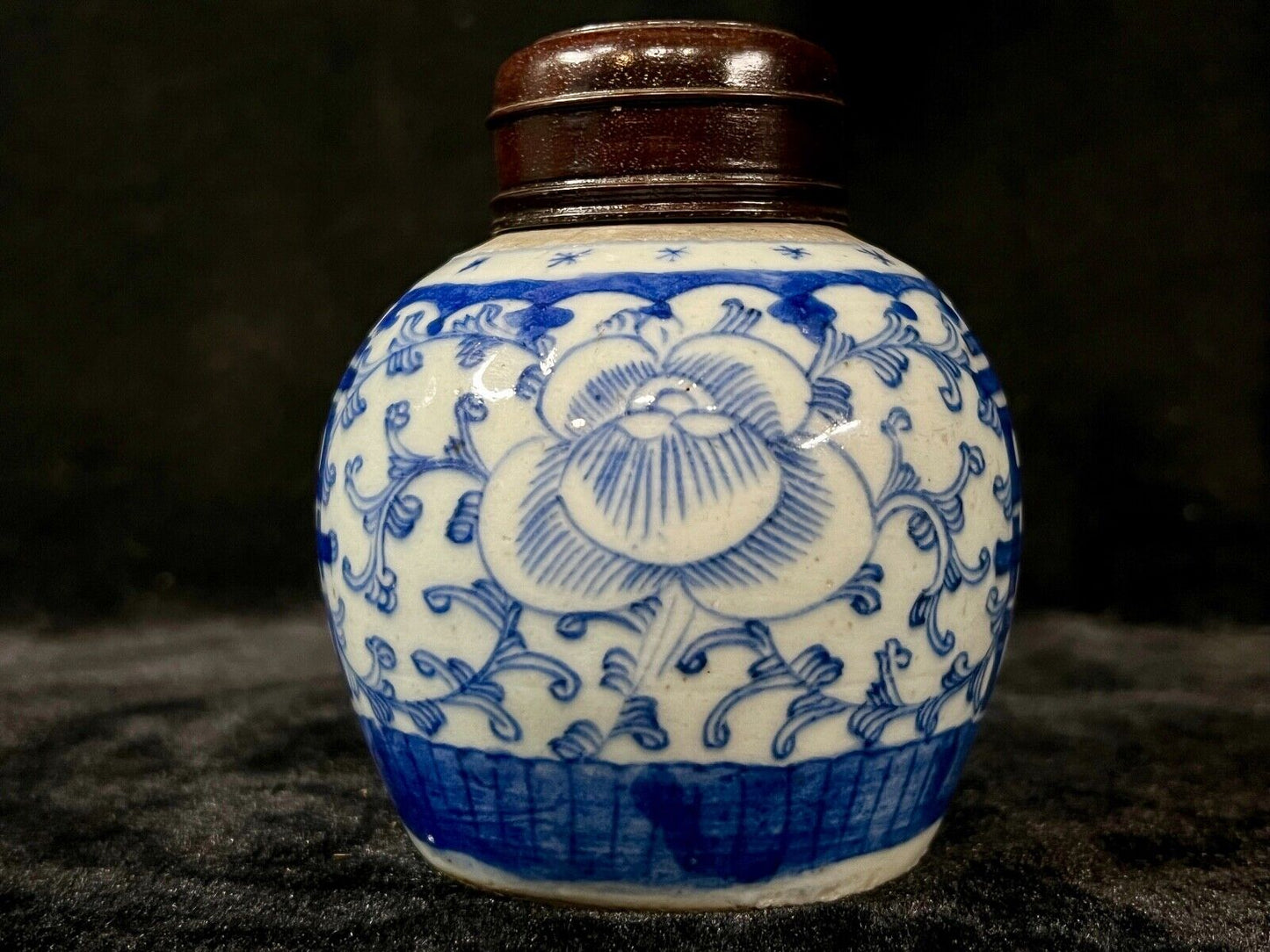 Antique Chinese Qing 19Th Century Blue & White Jar Double Happiness 3.25"